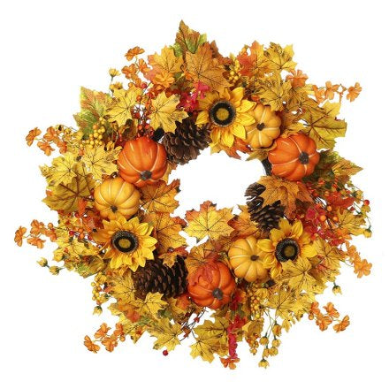PUMPKIN & FLOWER WREATH - 65cm