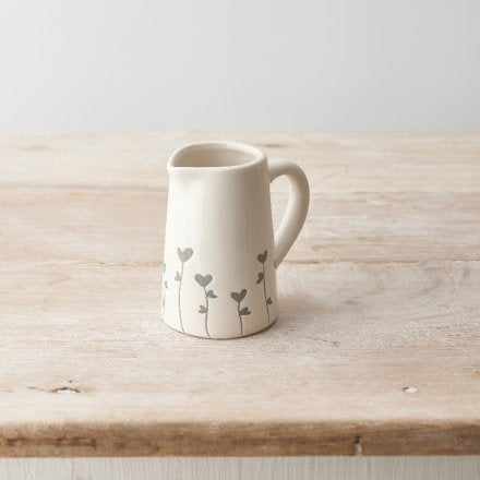 GREY HEART FLORAL JUG - 9cm