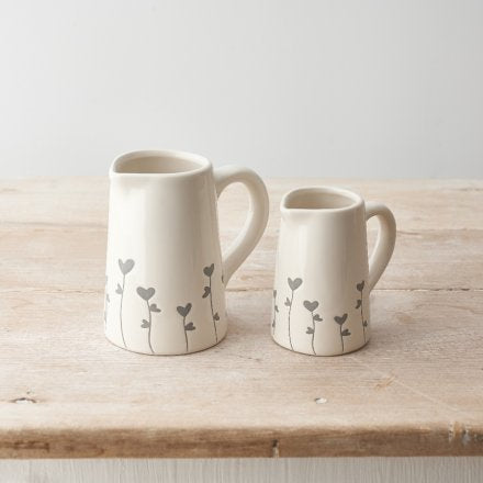 GREY HEART FLORAL JUG - 9cm