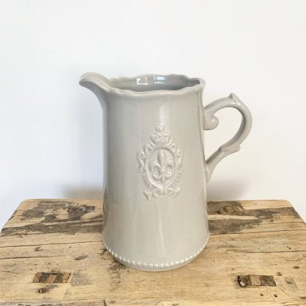 CERAMIC FLEUR DE LIS JUG 18cm