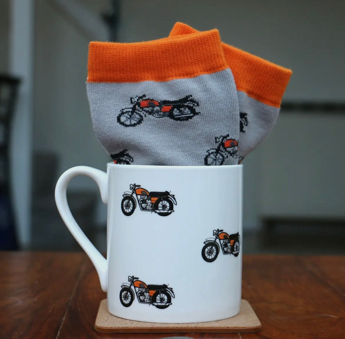 MOTORBIKE FINE CHINA MUG & SOCK GIFT SET