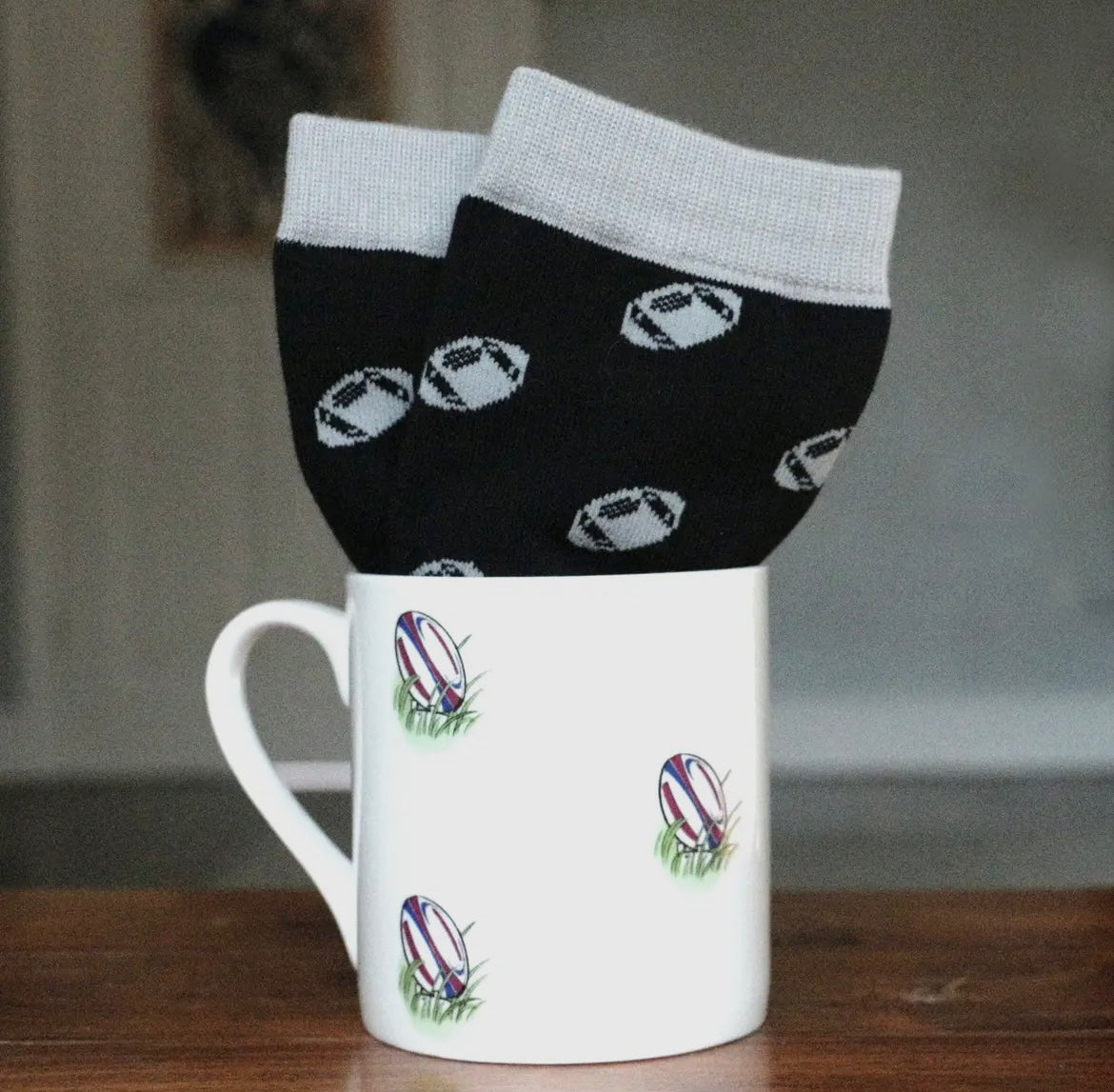RUGBY FINE BONE CHINA MUG & SOCK GIFT SET