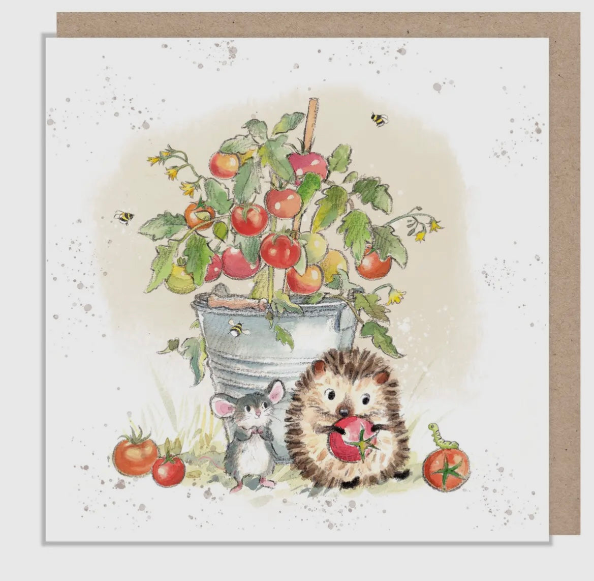 HEDGEHOG & MOUSE WITH TOMATOES - Blank Card