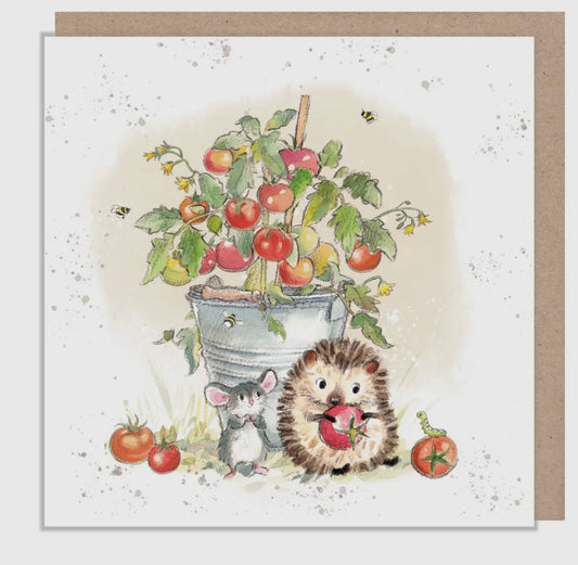 HEDGEHOG & MOUSE WITH TOMATOES - Blank Card