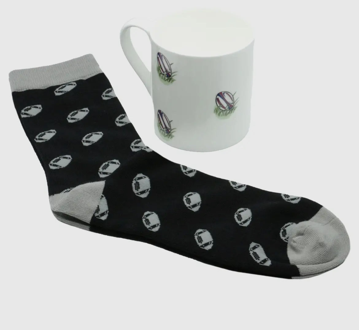 RUGBY FINE BONE CHINA MUG & SOCK GIFT SET