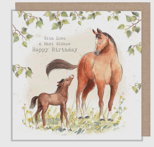HORSE & FOAL BIRTHDAY CARD - BLANK