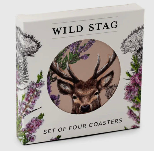 WILD STAG SET OF 4 CORK COASTERS