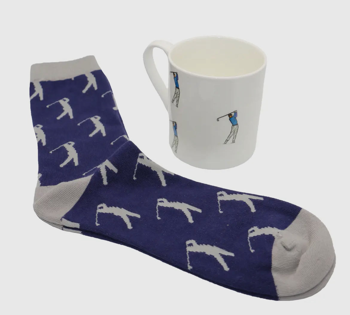 GOLF FINE BONE CHINA MUG & SOCK GIFT SET