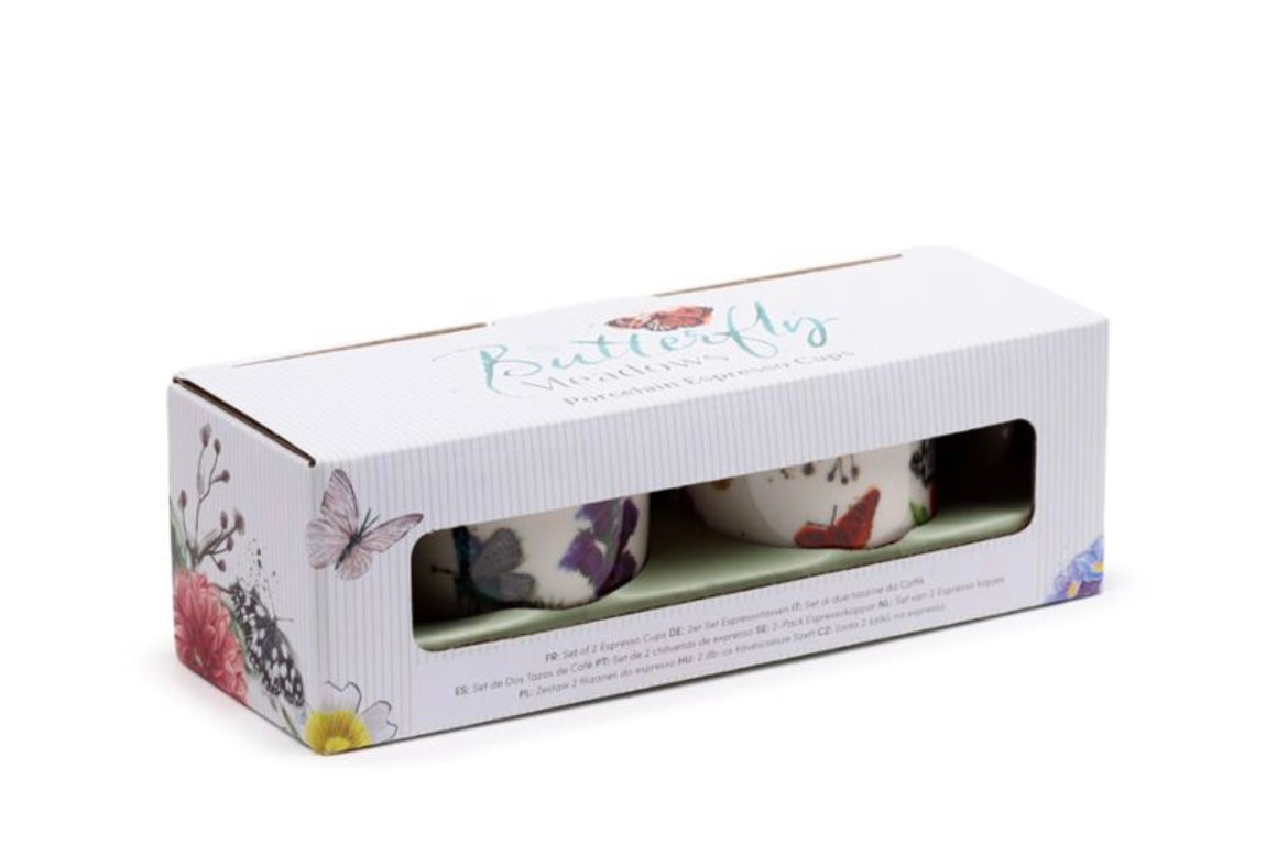BUTTERFLY MEADOWS SET OF 2 EXPRESSO COFFEE CUPS