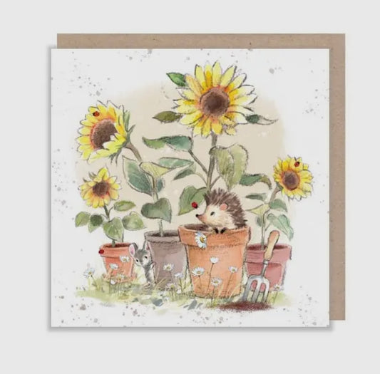 HEDGEHOG & SUNFLOWERS- Blank card