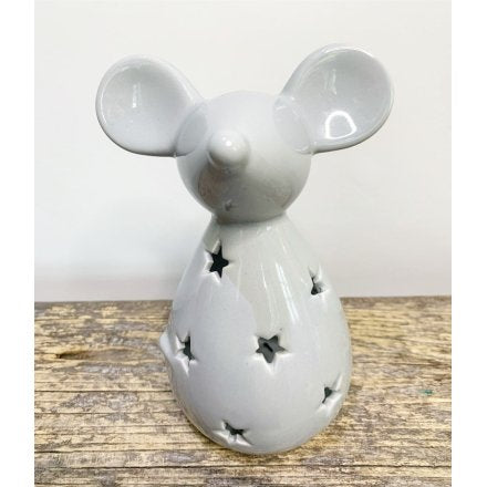 GREY CERAMIC MOUSE T-LIGHT 🐭