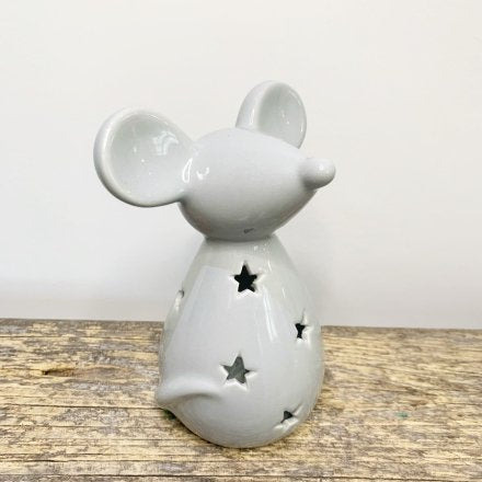 GREY CERAMIC MOUSE T-LIGHT 🐭