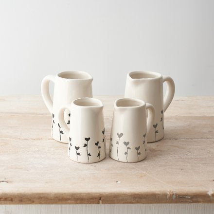GREY HEART FLORAL JUG 11cm