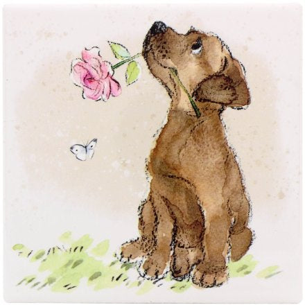 DOG WITH ROSE COASTER